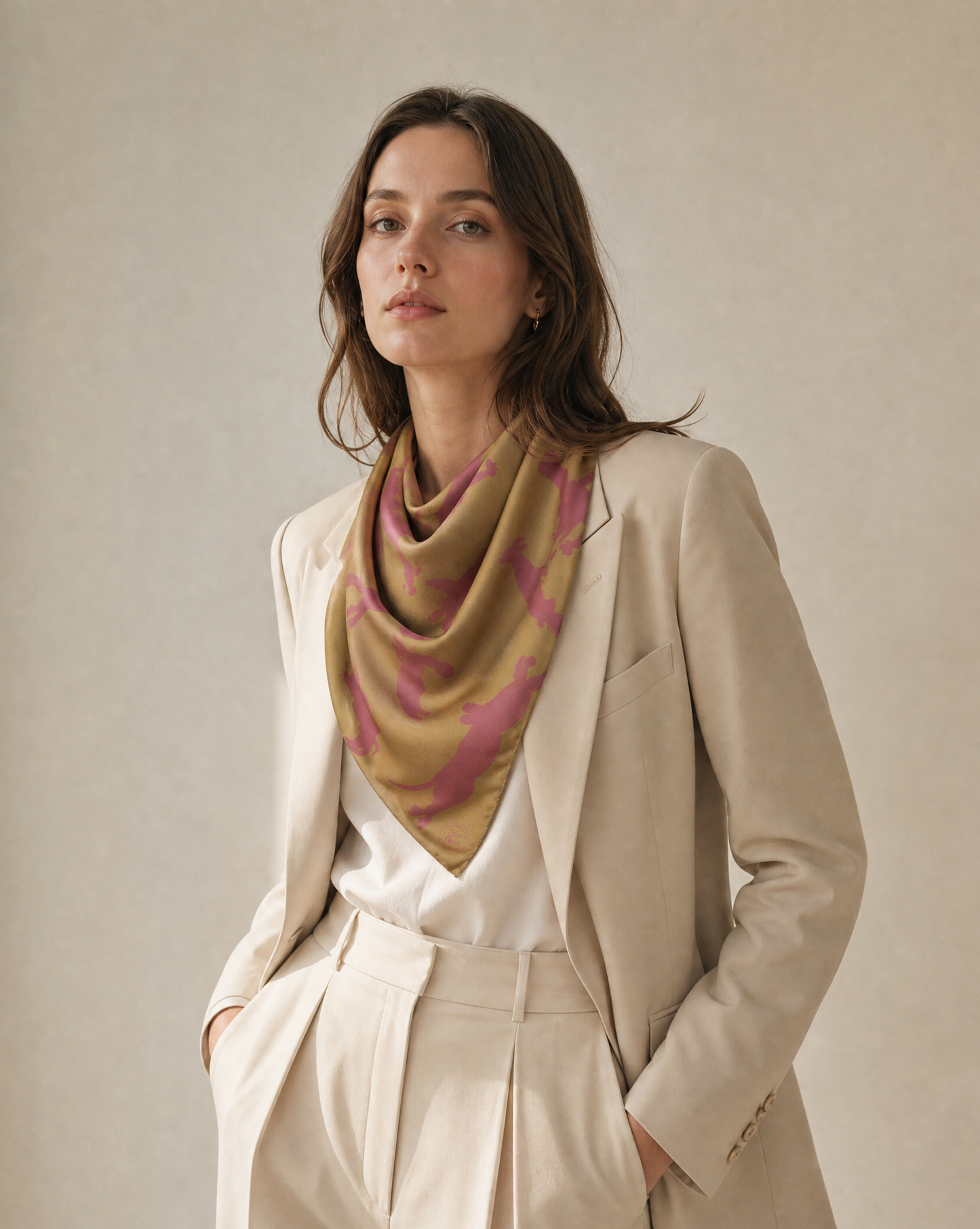 Dogs in Space Silk Scarf - Gold