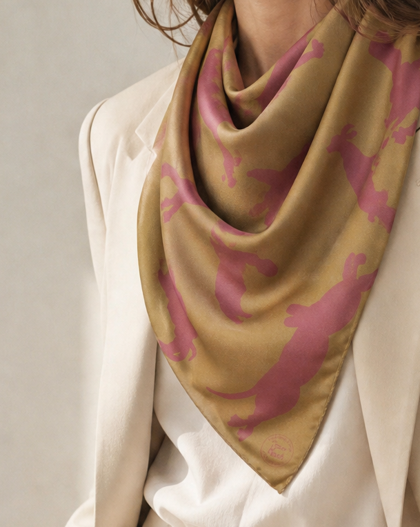 Dogs in Space Silk Scarf - Gold